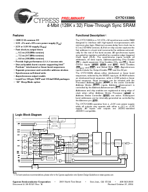 CY7C1338G-133AXI Datasheet PDF Cypress Semiconductor