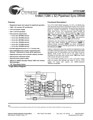 CY7C1339F-200BGI Datasheet PDF Cypress Semiconductor