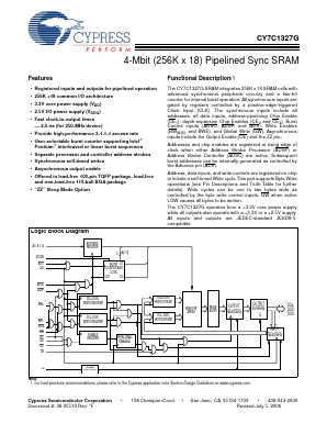CY7C1327G-200BGXI Datasheet PDF Cypress Semiconductor