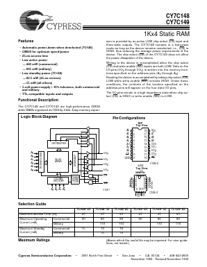 CY7C148 Datasheet PDF Cypress Semiconductor
