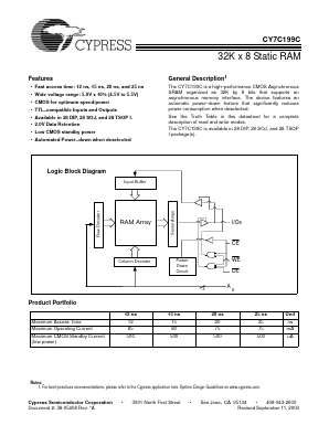 CY7C199C-15ZC Datasheet PDF Cypress Semiconductor