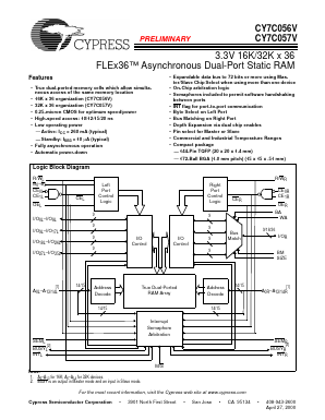 CY7C056V-15AI Datasheet PDF Cypress Semiconductor