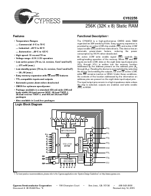 CY62256L Datasheet PDF Cypress Semiconductor