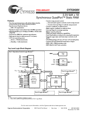 CY7C0430V-100BGC Datasheet PDF Cypress Semiconductor