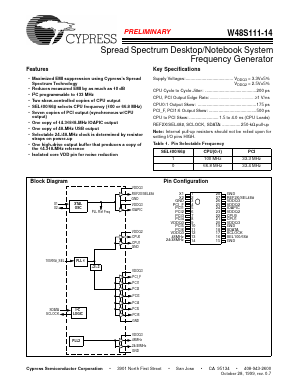 W48S111-14G Datasheet PDF Cypress Semiconductor