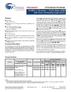 CY7C1061G18 Datasheet PDF Cypress Semiconductor