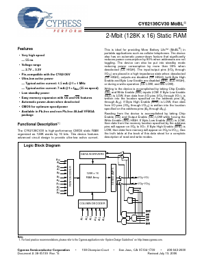 CY62136CV30LL-70BVXI Datasheet PDF Cypress Semiconductor