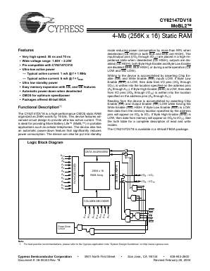 CY62147DV18LL Datasheet PDF Cypress Semiconductor