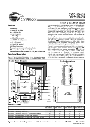 CY7C1009V33 Datasheet PDF Cypress Semiconductor