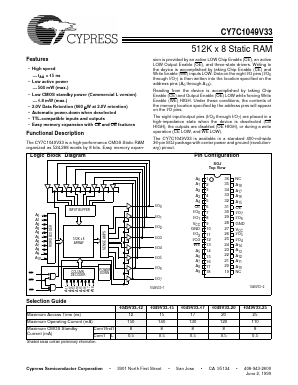 7C1049V33-15 Datasheet PDF Cypress Semiconductor