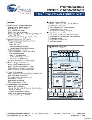 CY8C27643-24LFIT Datasheet PDF Cypress Semiconductor