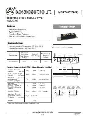 MBRT400200R Datasheet PDF DACO SEMICONDUCTOR CO.,LTD.