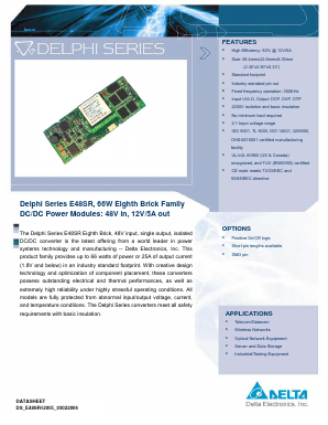 E48SR12005PKFA Datasheet PDF Delta Electronics, Inc.