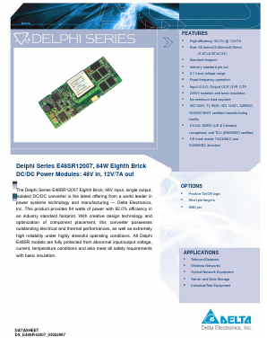 E48SR12007PKFH Datasheet PDF Delta Electronics, Inc.