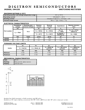 1N4150 Datasheet PDF Digitron Semiconductors
