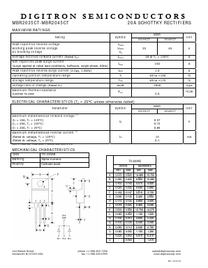 MBR2045CT Datasheet PDF Digitron Semiconductors
