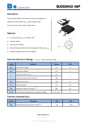 SUD50N02-06P Datasheet PDF SHENZHEN DOINGTER SEMICONDUCTOR CO., LTD.