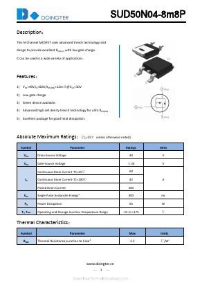SUD50N04-8M8P Datasheet PDF SHENZHEN DOINGTER SEMICONDUCTOR CO., LTD.