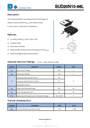 SUD20N10-66L Datasheet PDF SHENZHEN DOINGTER SEMICONDUCTOR CO., LTD.