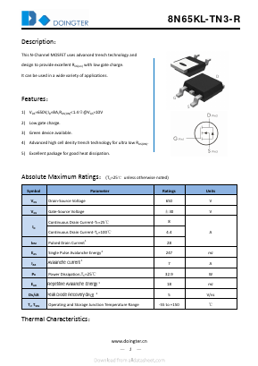 8N65KL-TN3-R Datasheet PDF SHENZHEN DOINGTER SEMICONDUCTOR CO., LTD.