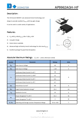 AP9962AGH-HF Datasheet PDF SHENZHEN DOINGTER SEMICONDUCTOR CO., LTD.