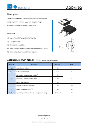 AOD4102 Datasheet PDF SHENZHEN DOINGTER SEMICONDUCTOR CO., LTD.
