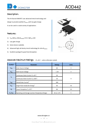 AOD442 Datasheet PDF SHENZHEN DOINGTER SEMICONDUCTOR CO., LTD.