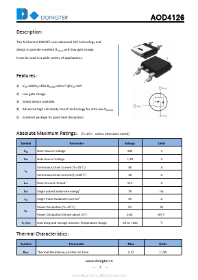 AOD4126 Datasheet PDF SHENZHEN DOINGTER SEMICONDUCTOR CO., LTD.