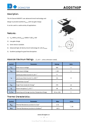 AOD5T40P Datasheet PDF SHENZHEN DOINGTER SEMICONDUCTOR CO., LTD.