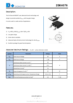 2SK4076 Datasheet PDF SHENZHEN DOINGTER SEMICONDUCTOR CO., LTD.