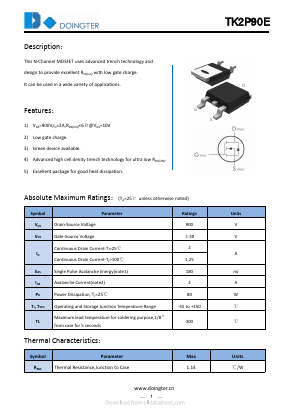 TK2P90E Datasheet PDF SHENZHEN DOINGTER SEMICONDUCTOR CO., LTD.