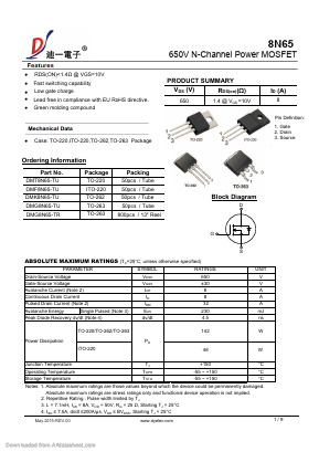 DMG8N65-TU Datasheet PDF DIYI Electronic Technology Co., Ltd.