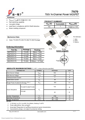 DMG7N70-TR Datasheet PDF DIYI Electronic Technology Co., Ltd.