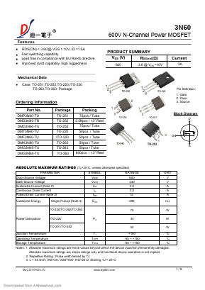 DMD3N60-TU Datasheet PDF DIYI Electronic Technology Co., Ltd.