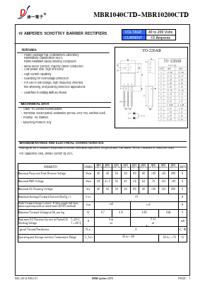 MBR1040CTD Datasheet PDF DIYI Electronic Technology Co., Ltd.