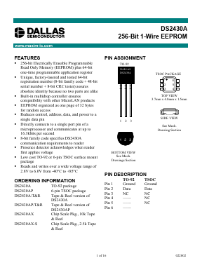 DS2430AP Datasheet PDF Dallas Semiconductor -> Maxim Integrated