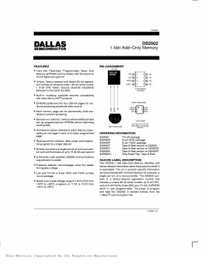 DS2502V Datasheet PDF Dallas Semiconductor -> Maxim Integrated