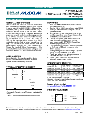 DS28E01G-100/TR Datasheet PDF Dallas Semiconductor -> Maxim Integrated
