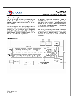 DM9102D Datasheet PDF Davicom Semiconductor, Inc.