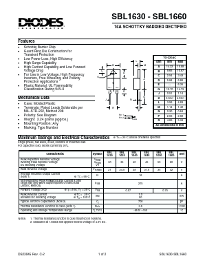 SBL1630 Datasheet PDF Diodes Incorporated.