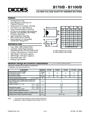 B180 Datasheet PDF Diodes Incorporated.