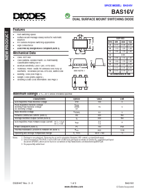 BAS16V Datasheet PDF Diodes Incorporated.
