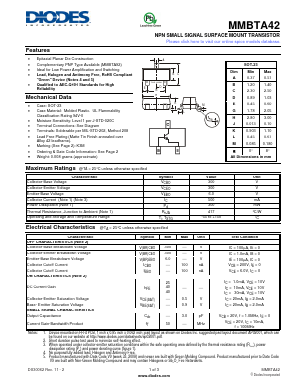MMBTA42 Datasheet PDF Diodes Incorporated.