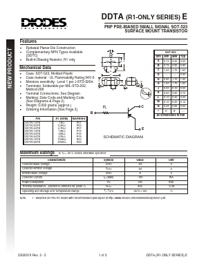 DDTA115TE-7 Datasheet PDF Diodes Incorporated.