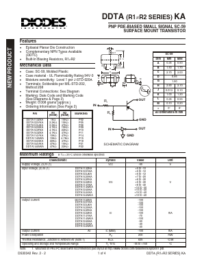 DDTA124XKA Datasheet PDF Diodes Incorporated.