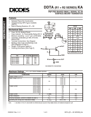 DDTA124EKA-7 Datasheet PDF Diodes Incorporated.