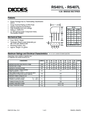 RS405L Datasheet PDF Diodes Incorporated.