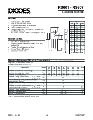 RS607 Datasheet PDF Diodes Incorporated.