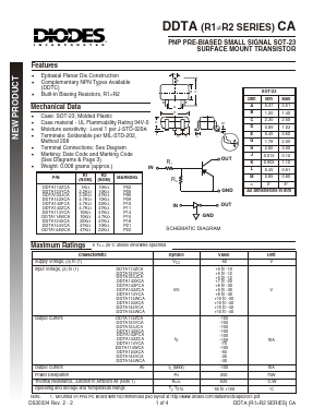 DDTA124XCA-7 Datasheet PDF Diodes Incorporated.