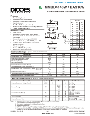 BAS16W Datasheet PDF Diodes Incorporated.